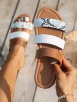 Wholesale Snakeskin PU Leather Three Straps Flat Sandals