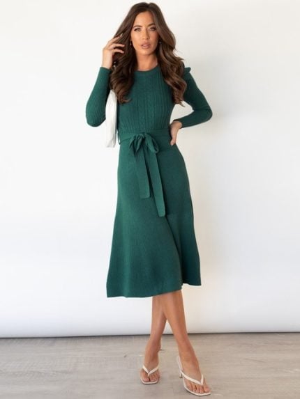 Wholesale Solid Color Lace Up Knit Dress