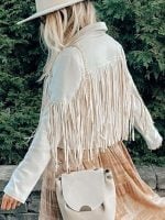 Wholesale Solid Color Lapel Fringe Cropped Jacket