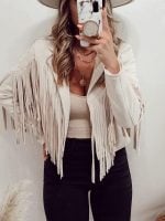 Wholesale Solid Color Lapel Fringe Cropped Jacket