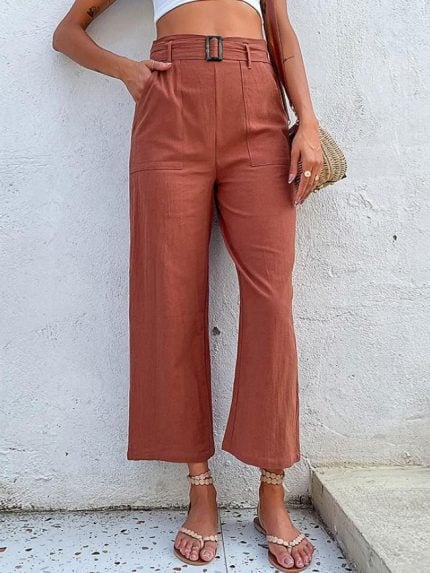 Wholesale Solid Color Loose Cropped Pants