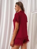 Wholesale Solid Color Mesh Splicing Buttons Loungewear