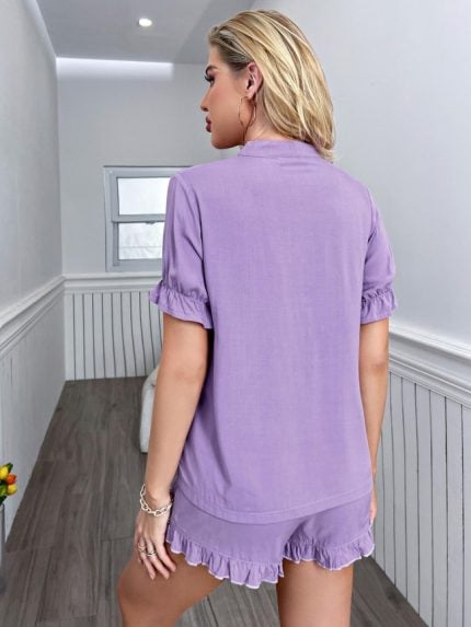 Wholesale Solid Color Ruffled Short Sleeved Loungewear