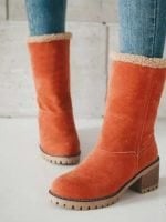 Wholesale Solid color round toe plush boots