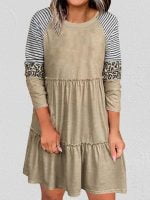 Wholesale Striped Panel Casual Long Sleeve Dress