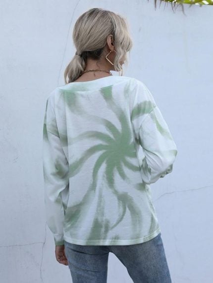 Wholesale Tie Dye V-Neck Long Sleeve Top