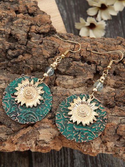 Wholesale Vintage Boho Sunflower Pattern Earrings