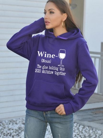 Wholesale Wine Letter Print Fleece Hoodie