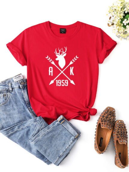 1959 Deer Head Print Casual T-Shirt