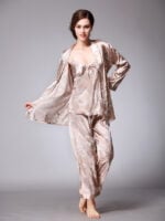 3pcs Printing Satin Pajama Set