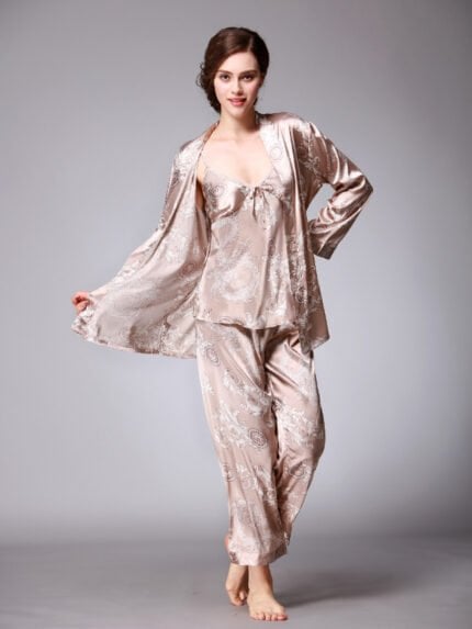 3pcs Printing Satin Pajama Set