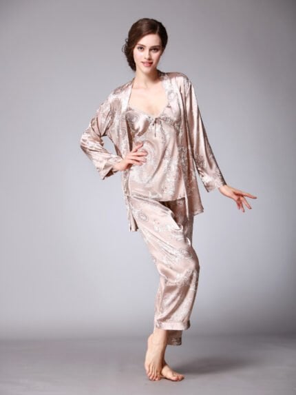 3pcs Printing Satin Pajama Set