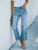 Wholesale Acid Wash Destroyed Pocket Flare Jeans