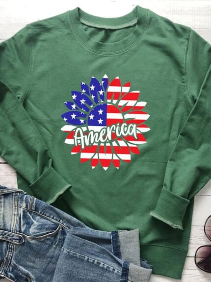 America letter sunflower print top