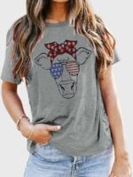 American Flag Bull Print Short Sleeve T-Shirt