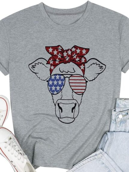 American Flag Bull Print Short Sleeve T-Shirt