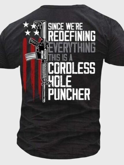 American Flag Pistol Letter Print T-shirt