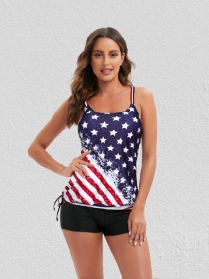 American Flag Print Backless Swimsuit