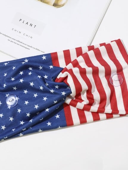 American Flag Print Button Sports Headband