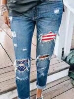 American Flag Print Casual Jeans