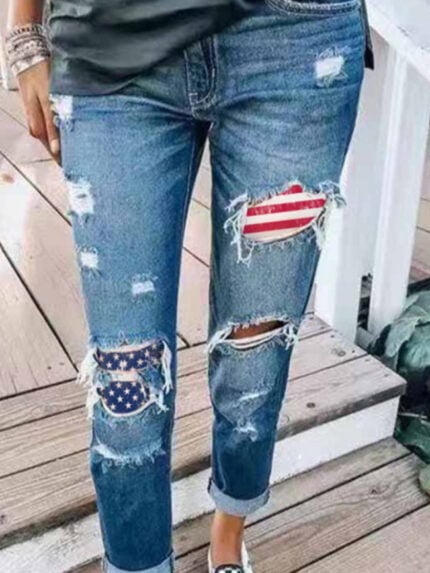 American Flag Print Casual Jeans