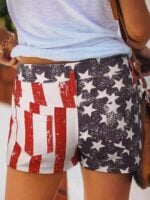 American Flag Print Denim Shorts