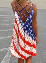 American Flag Print Open Back Slip Dress