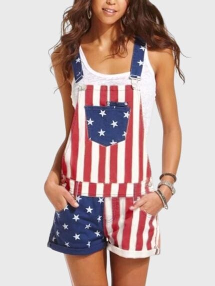 American Flag Print Pocket Jumpsuit