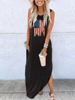 American Flag Print Sleeveless Dress