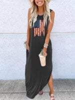 American Flag Print Sleeveless Dress