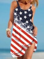 American Flag Print Suspender Dress