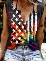 American Flag Print V-Neck Tank Top Wholesale