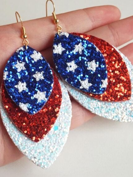 American Flag Stars Print Sequin Earrings