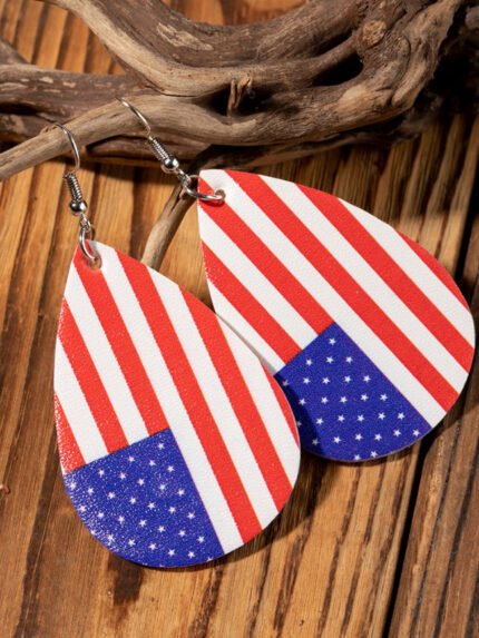 American flag element leather earrings