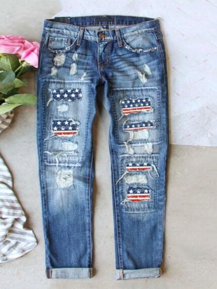 American flag-print panel jeans