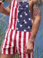 American flag print short overalls