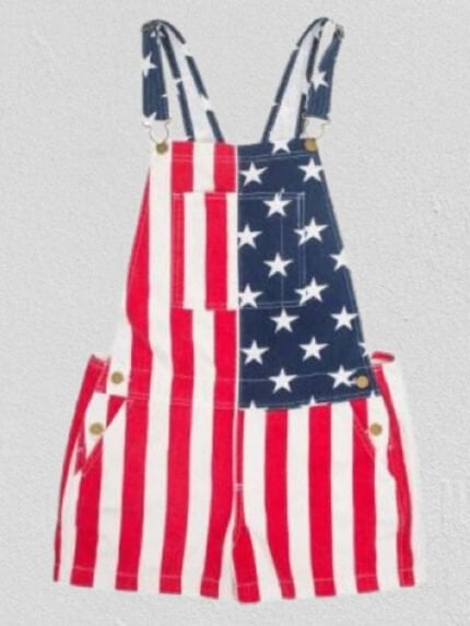 American flag print short overalls