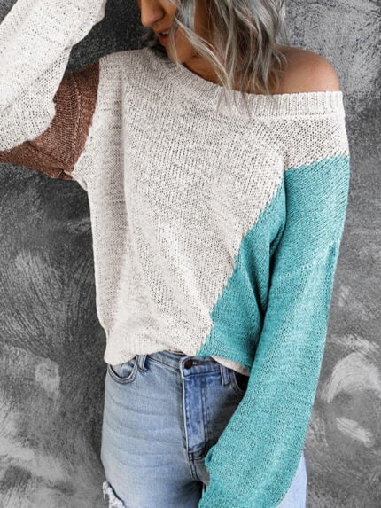 Wholesale Asymmetric Colorblock Knitted Sweater