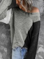 Wholesale Asymmetric Colorblock Knitted Sweater