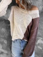 Wholesale Asymmetric Colorblock Knitted Sweater