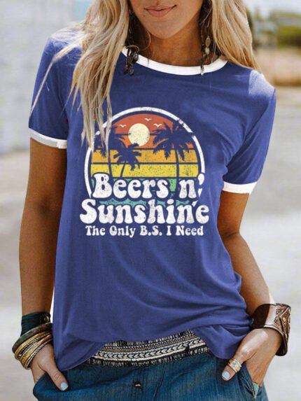 BEERS SUNSHINE Contrast Short Sleeve T-Shirt