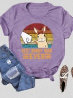 Wholesale BEST BUNNY MOM EVER Letter Print T-Shirt