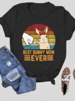 Wholesale BEST BUNNY MOM EVER Letter Print T-Shirt