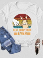 Wholesale BEST BUNNY MOM EVER Letter Print T-Shirt