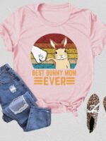 Wholesale BEST BUNNY MOM EVER Letter Print T-Shirt