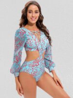 Backless lace-up print one-piece swimsuit