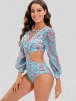 Backless lace-up print one-piece swimsuit