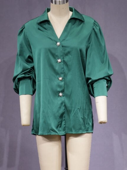 Balloon Sleeve Casual Satin Shirt