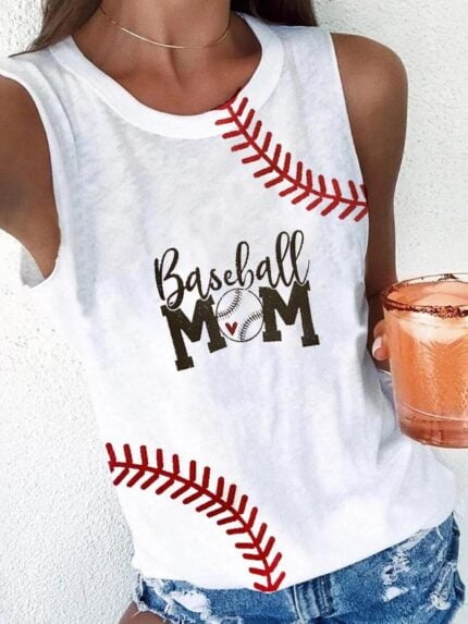 Baseball MOM Print Casual Tank Top-Wholesale