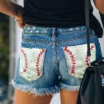 Baseball Pocket Print Denim Shorts